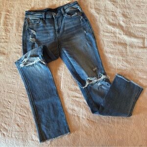 Flying Monkey distressed jeans sz 28 / frayed knees & hem 98% cotton/2% spandex
